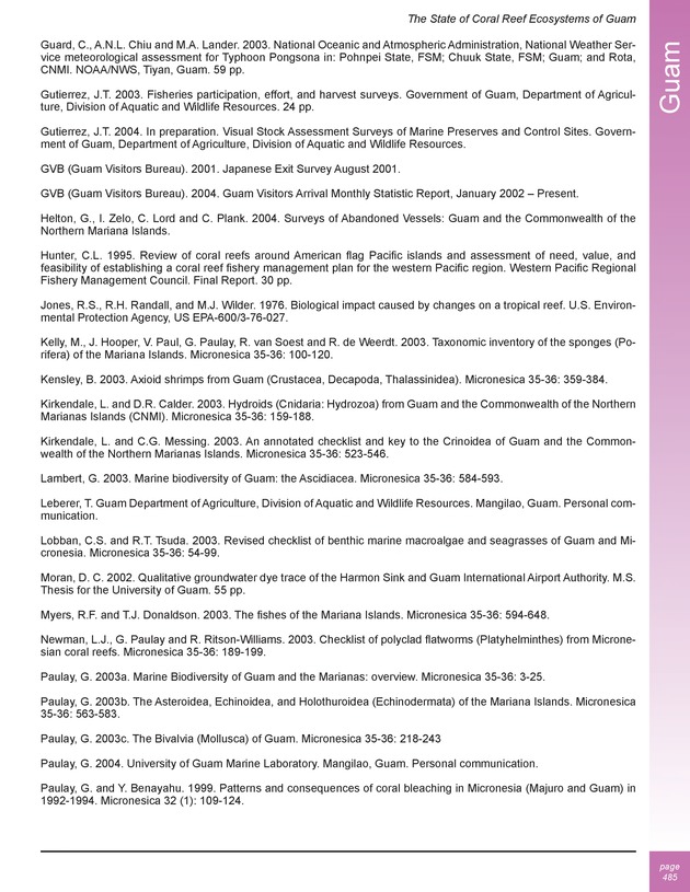 The state of coral reef ecosystems of the United States and Pacific freely associated states : 2005 - Page 485