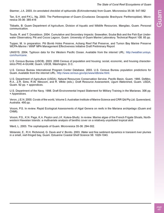 The state of coral reef ecosystems of the United States and Pacific freely associated states : 2005 - Page 487