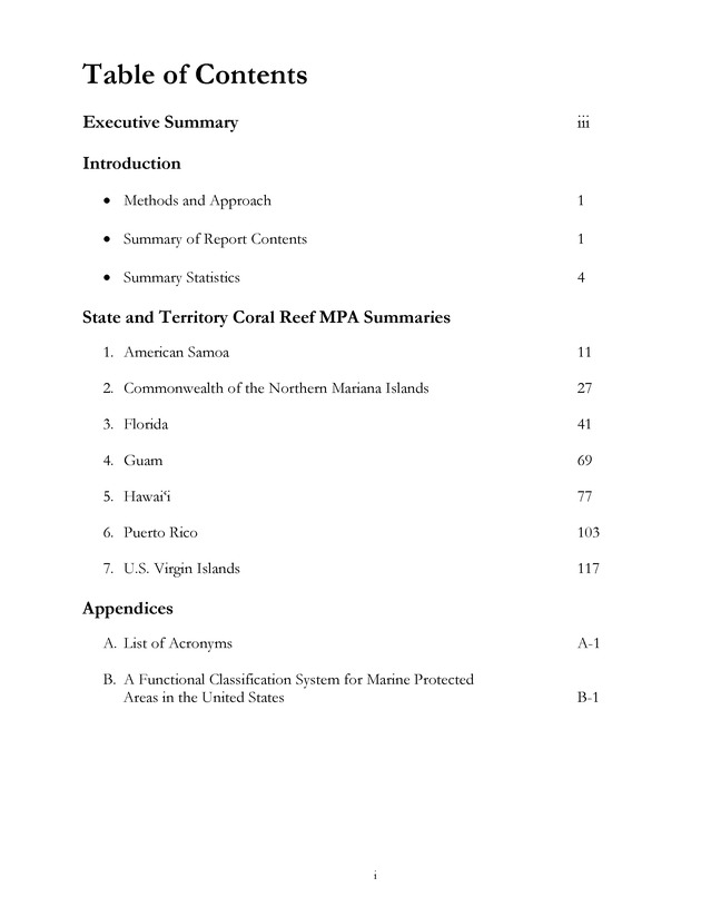 Marine protected areas managed by U.S. states, territories, and commonwealths - Page i