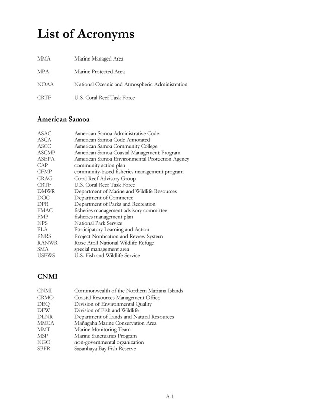 Marine protected areas managed by U.S. states, territories, and commonwealths - Page A-1