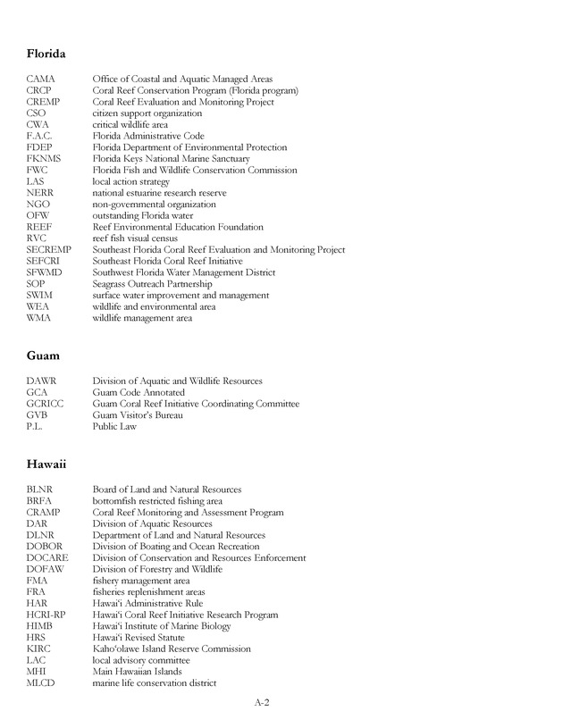 Marine protected areas managed by U.S. states, territories, and commonwealths - Page A-2