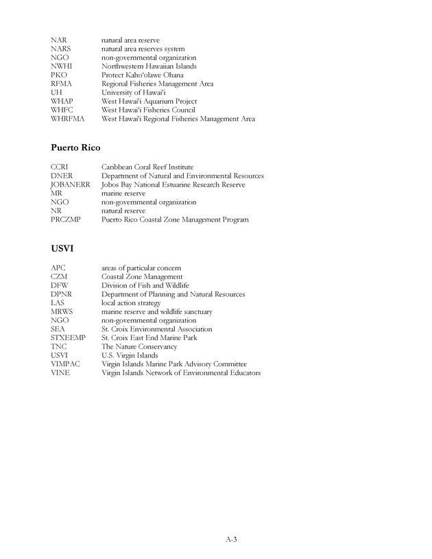 Marine protected areas managed by U.S. states, territories, and commonwealths - Page A-3