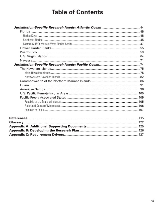 Coral reef ecosystem research plan for fiscal years 2007-2011 - Page vi