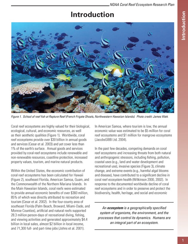 Coral reef ecosystem research plan for fiscal years 2007-2011 - Page 1