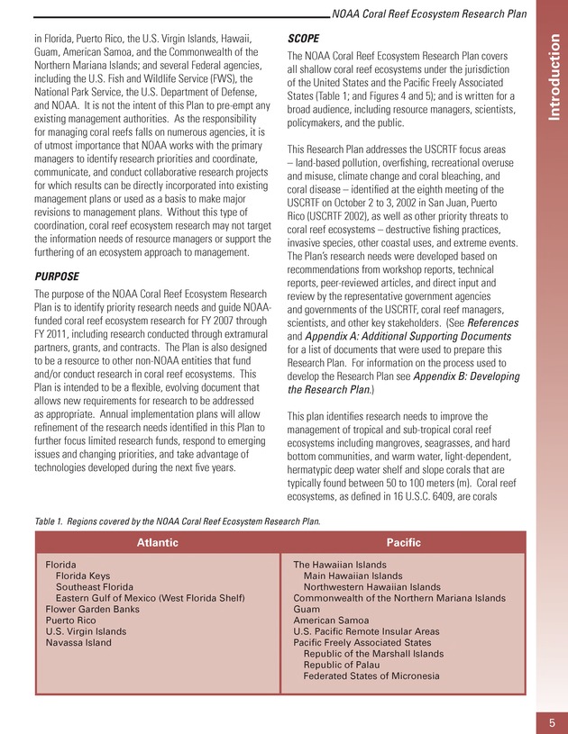 Coral reef ecosystem research plan for fiscal years 2007-2011 - Page 5