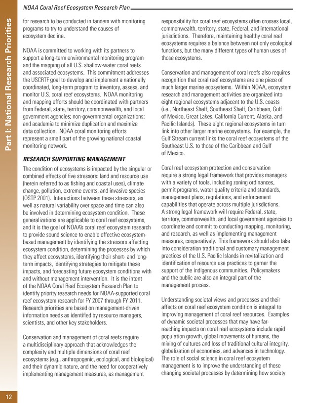 Coral reef ecosystem research plan for fiscal years 2007-2011 - Page 12