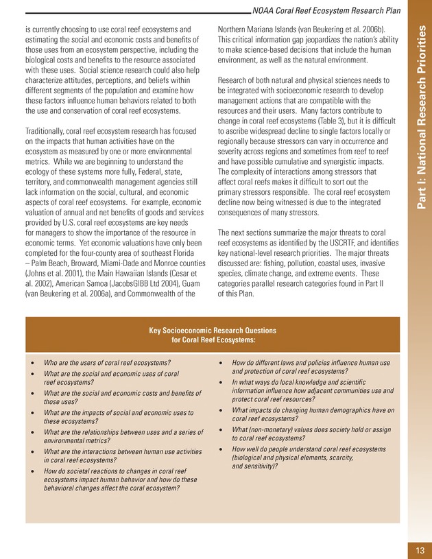 Coral reef ecosystem research plan for fiscal years 2007-2011 - Page 13