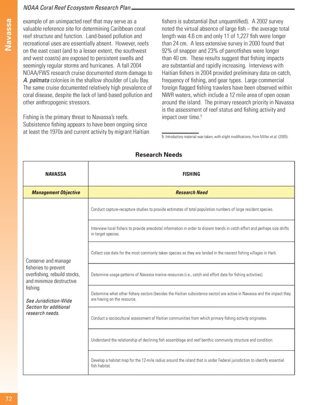 Coral reef ecosystem research plan for fiscal years 2007-2011 - Page 72