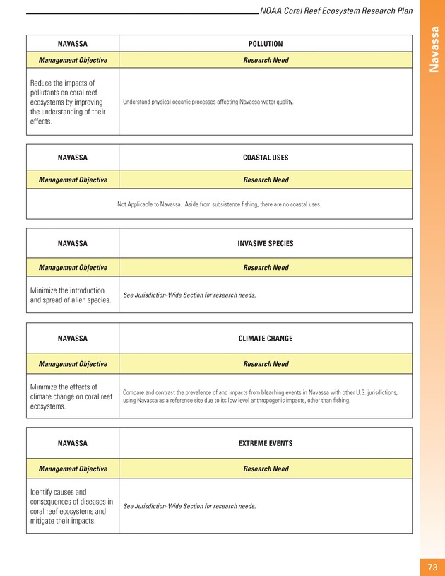 Coral reef ecosystem research plan for fiscal years 2007-2011 - Page 73