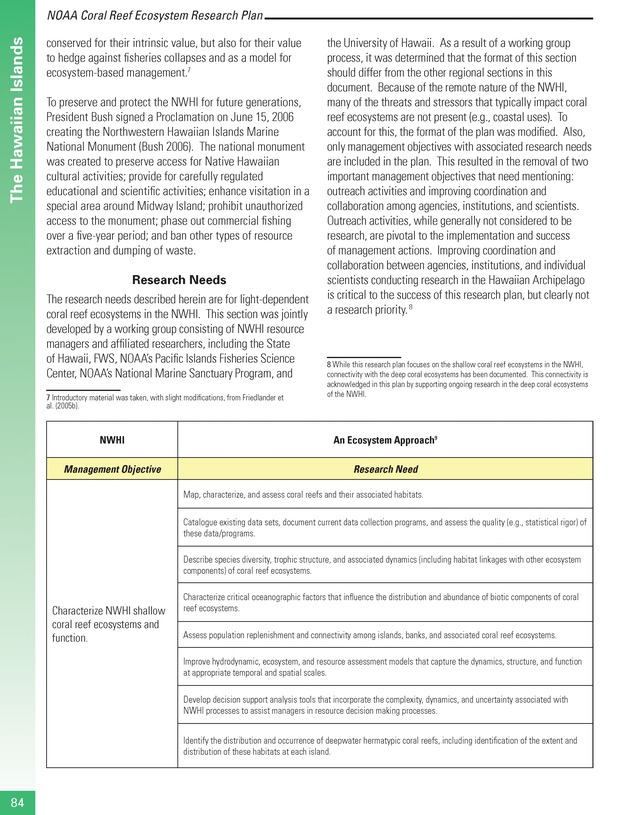 Coral reef ecosystem research plan for fiscal years 2007-2011 - Page 84