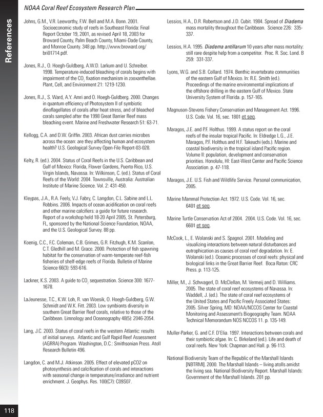 Coral reef ecosystem research plan for fiscal years 2007-2011 - Page 118