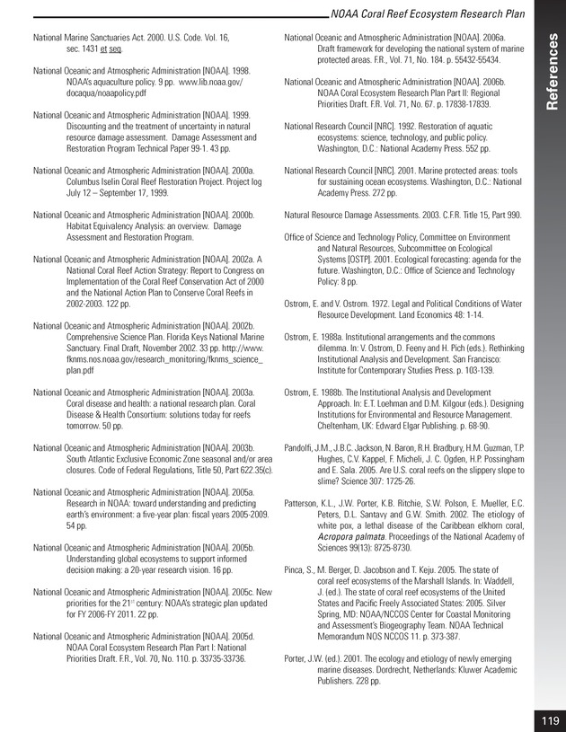 Coral reef ecosystem research plan for fiscal years 2007-2011 - Page 119