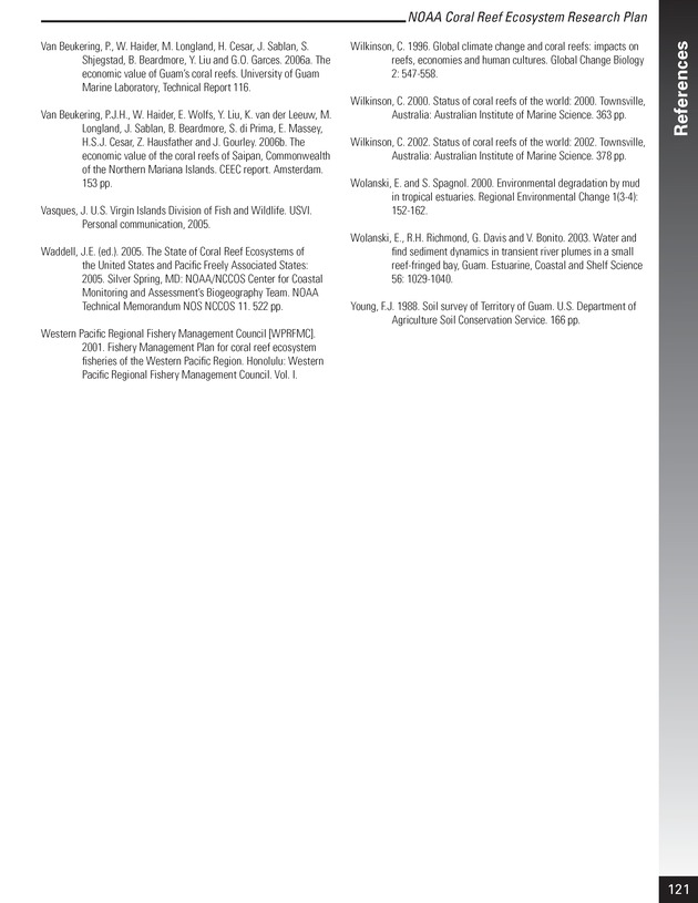 Coral reef ecosystem research plan for fiscal years 2007-2011 - Page 121