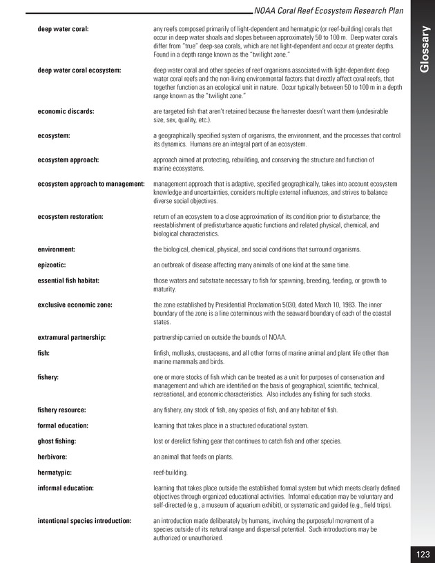 Coral reef ecosystem research plan for fiscal years 2007-2011 - Page 123