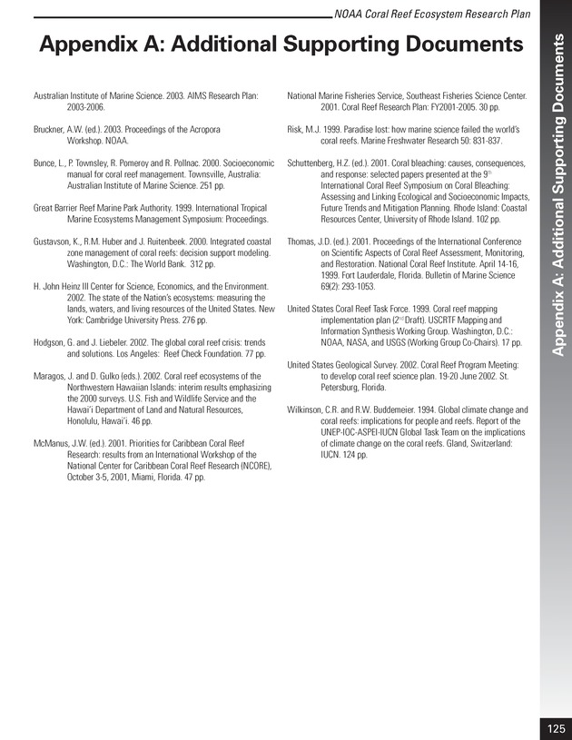 Coral reef ecosystem research plan for fiscal years 2007-2011 - Page 125