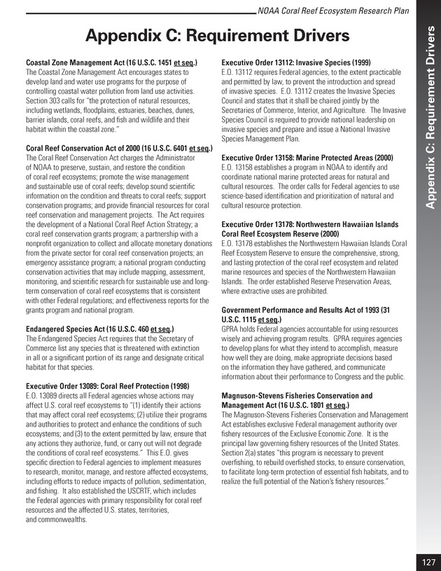 Coral reef ecosystem research plan for fiscal years 2007-2011 - Page 127