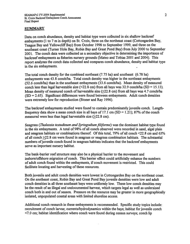 Assessment of conch densities in backreef embayments on the northeast and southeast coast of St. Croix, U.S. Virgin Islands - Page 2