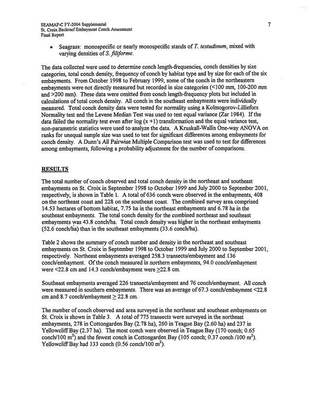 Assessment of conch densities in backreef embayments on the northeast and southeast coast of St. Croix, U.S. Virgin Islands - Page 7