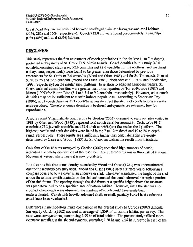 Assessment of conch densities in backreef embayments on the northeast and southeast coast of St. Croix, U.S. Virgin Islands - Page 10