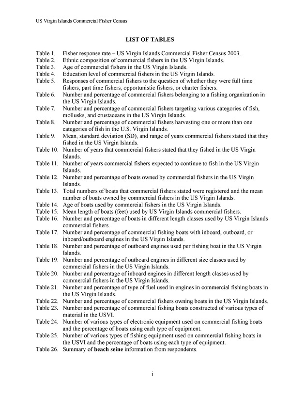 Census of the marine commercial fishers of the U.S. Virgin Islands - Page i