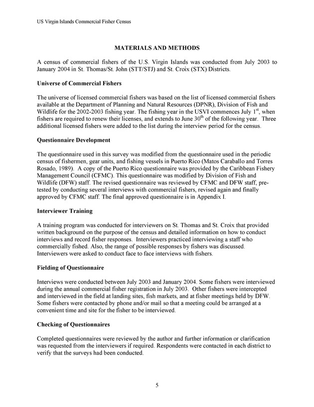 Census of the marine commercial fishers of the U.S. Virgin Islands - Page 5