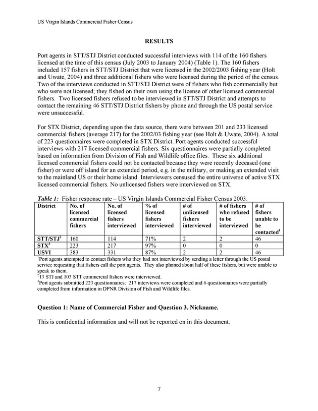 Census of the marine commercial fishers of the U.S. Virgin Islands - Page 7