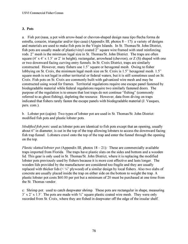 Census of the marine commercial fishers of the U.S. Virgin Islands - Page 78