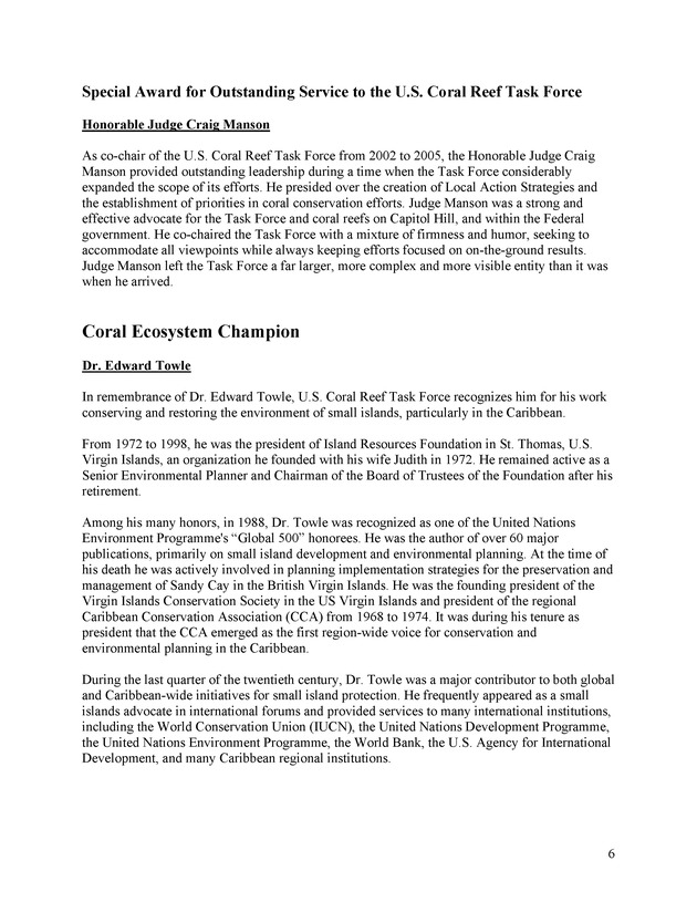 U.S. Coral Reef Task Force Award Recipients - Page 6