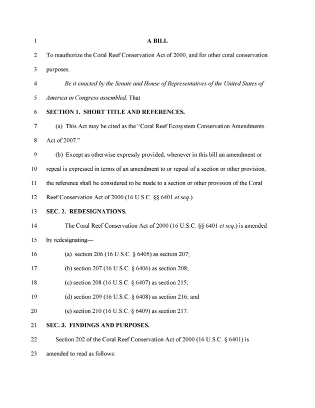 A Bill to Reauthorize the Coral Reef Conservation Act of 2000 - Page 1