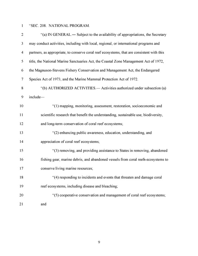 A Bill to Reauthorize the Coral Reef Conservation Act of 2000 - Page 9