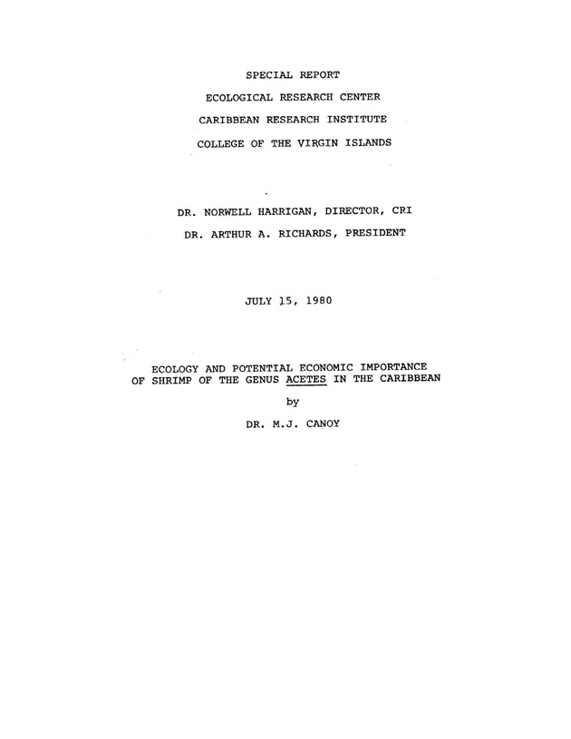 Ecology and potential economic importance of shrimp of the genus Acetes in the Caribbean - Title Page