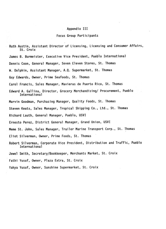 A study of retail food prices in the United States Virgin Islands - Page 104