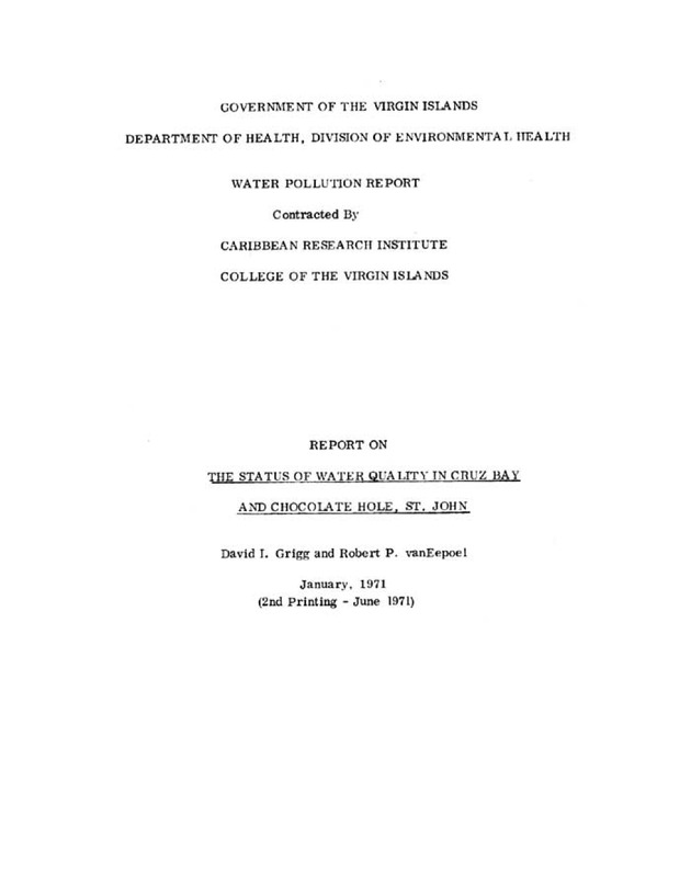 The status of water quality in Cruz Bay and Chocolate Hole, St. John - Title Page