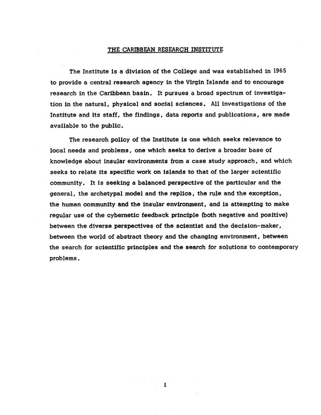 Virgin Islands research needs conference, 24 April 1973 proceedings - Page i