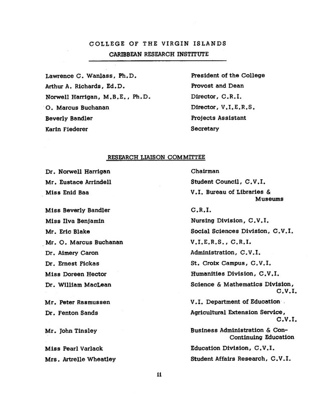 Virgin Islands research needs conference, 24 April 1973 proceedings - Page ii