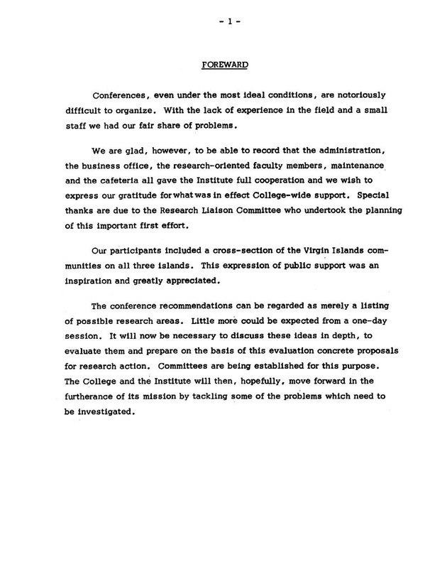 Virgin Islands research needs conference, 24 April 1973 proceedings - Page 1