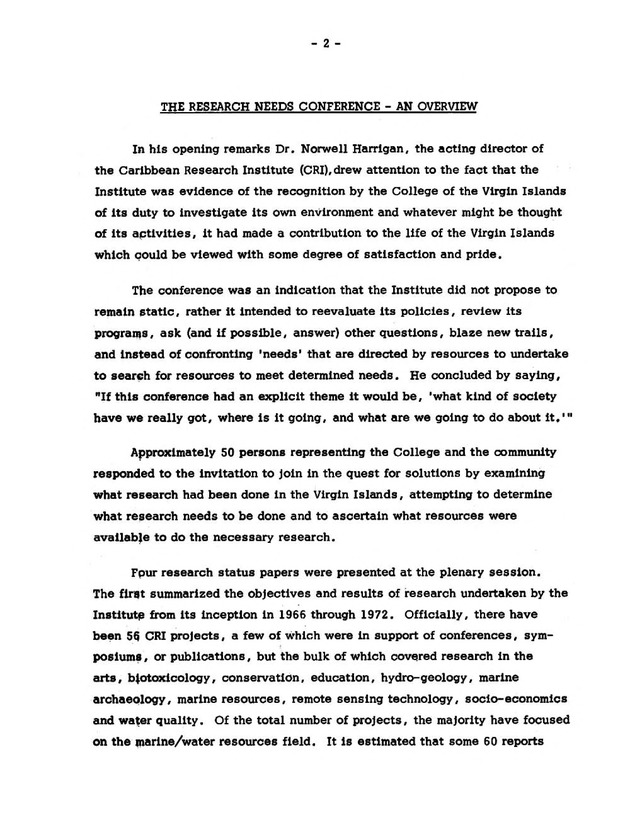 Virgin Islands research needs conference, 24 April 1973 proceedings - Page 2