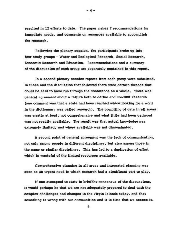 Virgin Islands research needs conference, 24 April 1973 proceedings - Page 4