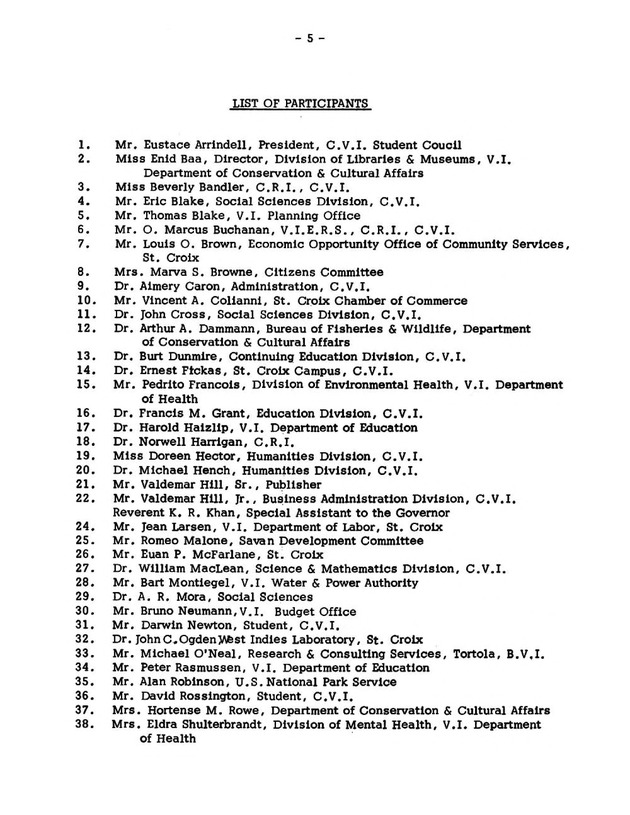 Virgin Islands research needs conference, 24 April 1973 proceedings - Page 5