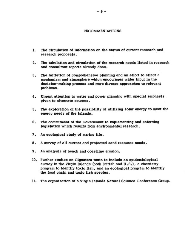 Virgin Islands research needs conference, 24 April 1973 proceedings - Page 9