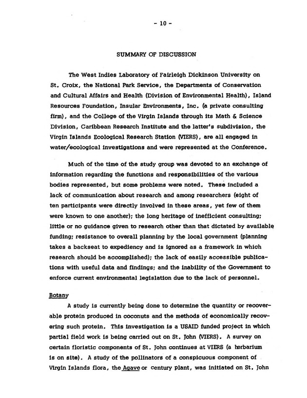 Virgin Islands research needs conference, 24 April 1973 proceedings - Page 10