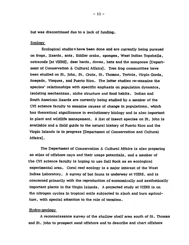 Virgin Islands research needs conference, 24 April 1973 proceedings - Page 11