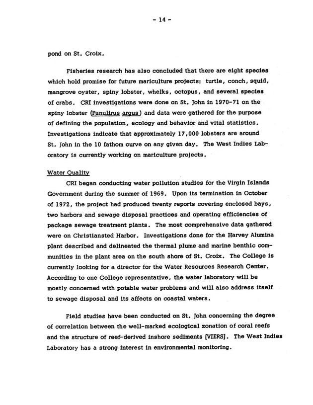 Virgin Islands research needs conference, 24 April 1973 proceedings - Page 14