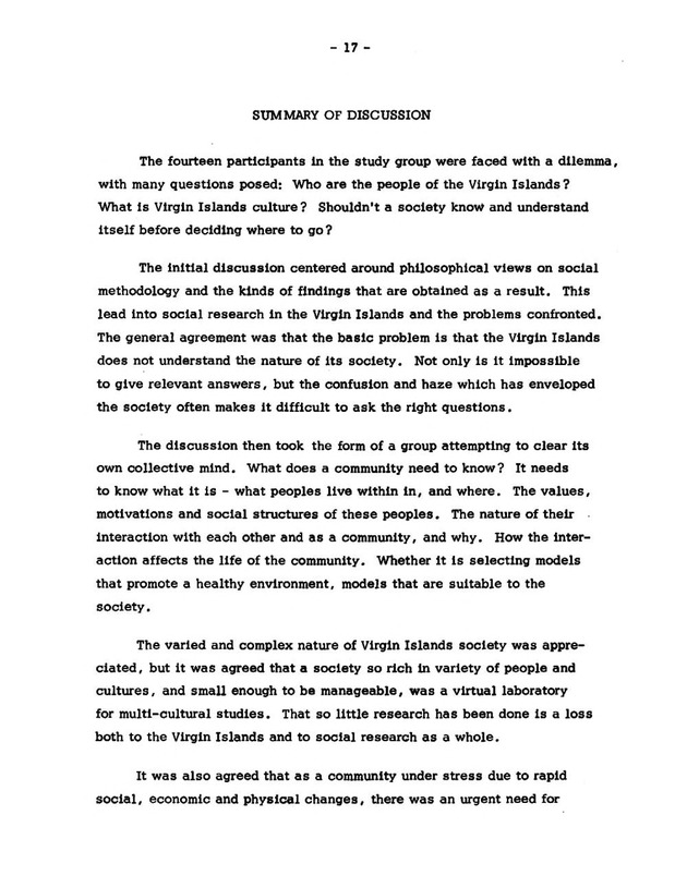 Virgin Islands research needs conference, 24 April 1973 proceedings - Page 17