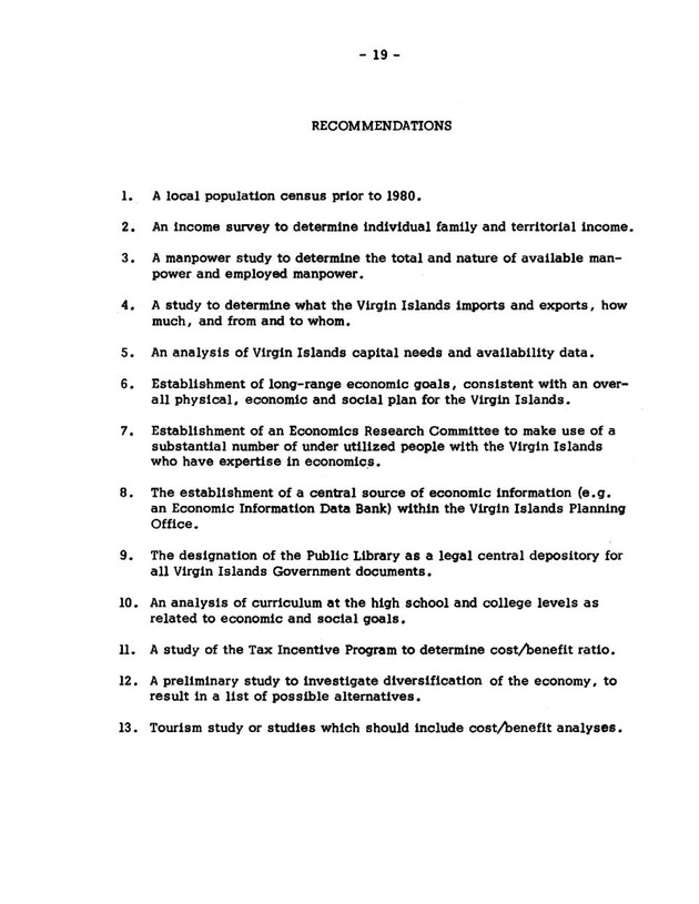 Virgin Islands research needs conference, 24 April 1973 proceedings - Page 19