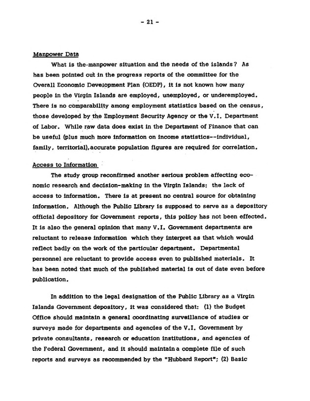 Virgin Islands research needs conference, 24 April 1973 proceedings - Page 21