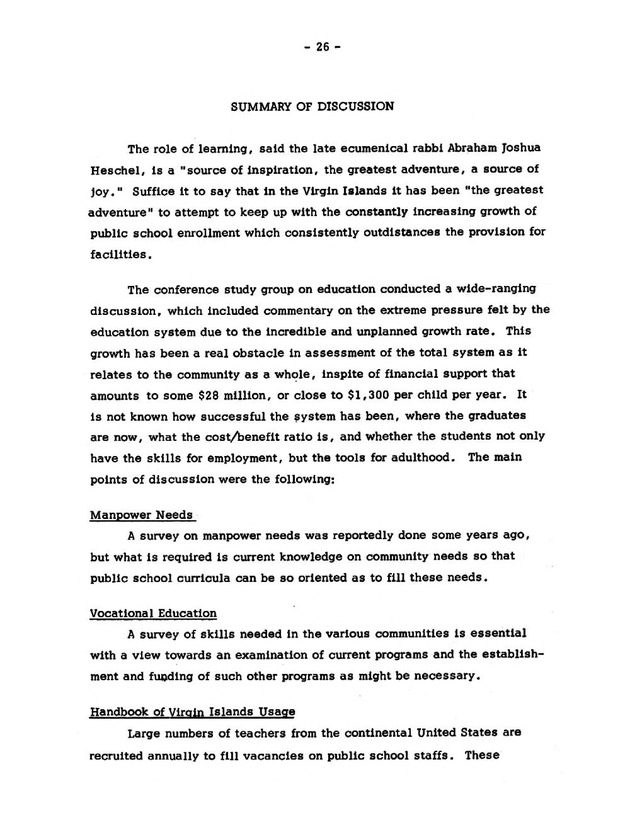 Virgin Islands research needs conference, 24 April 1973 proceedings - Page 26