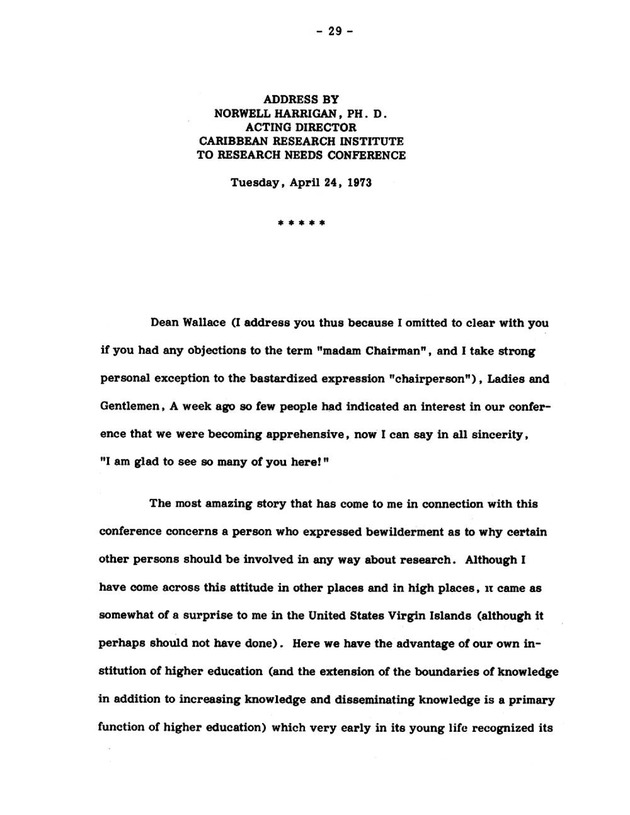 Virgin Islands research needs conference, 24 April 1973 proceedings - Page 29