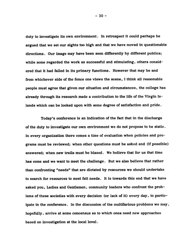 Virgin Islands research needs conference, 24 April 1973 proceedings - Page 30