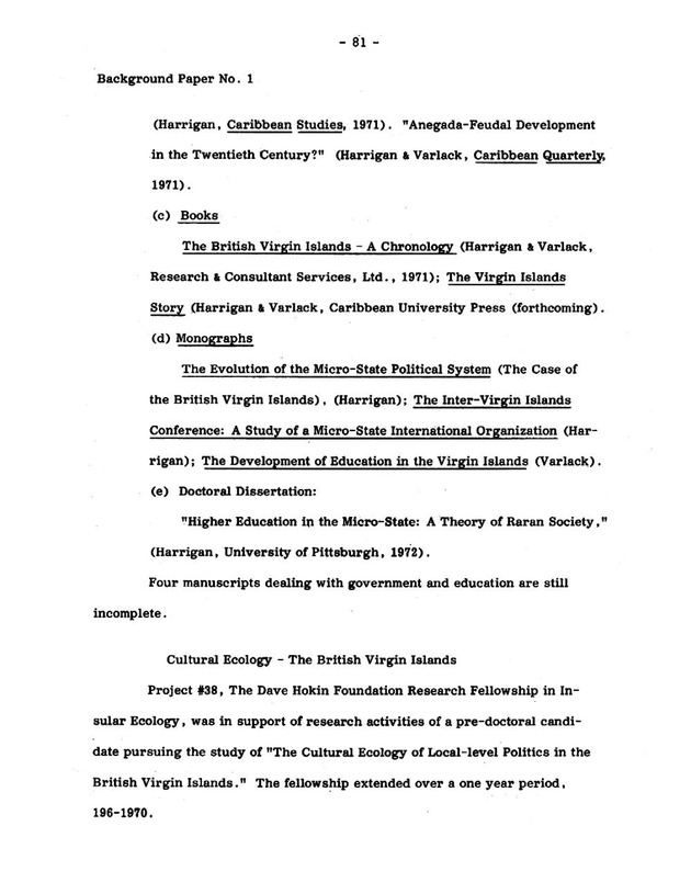 Virgin Islands research needs conference, 24 April 1973 proceedings - Page 81